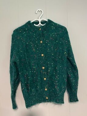 Green Speckled Button-Up Women’s Sweater